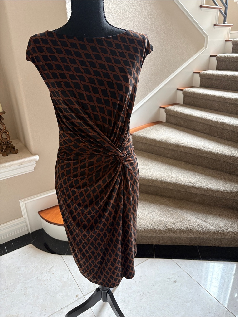 Polo by Ralph Lauren Brown & Black Knot-Front Midi Dress